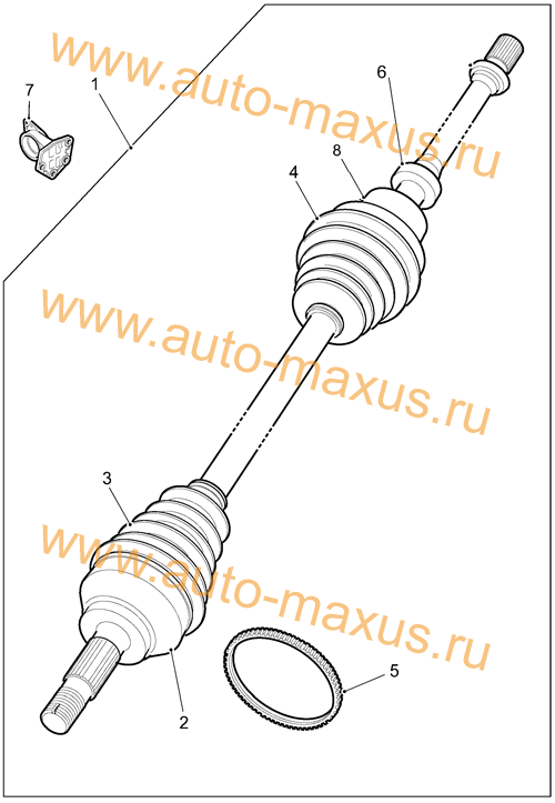 Привод правый, ШРУС, подвесной подшибник для LDV Maxus, LD 100