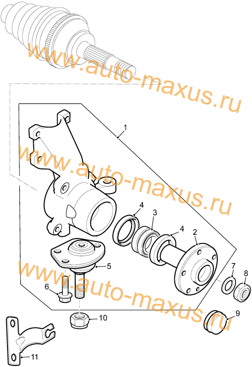 Поворотный кулак, передняя ступица, шаровая опора, подшипник Maxus для LDV Maxus, LD 100