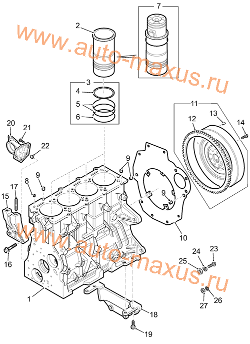 Блок цилиндров, гильзы, маховик для LDV Maxus, LD 100